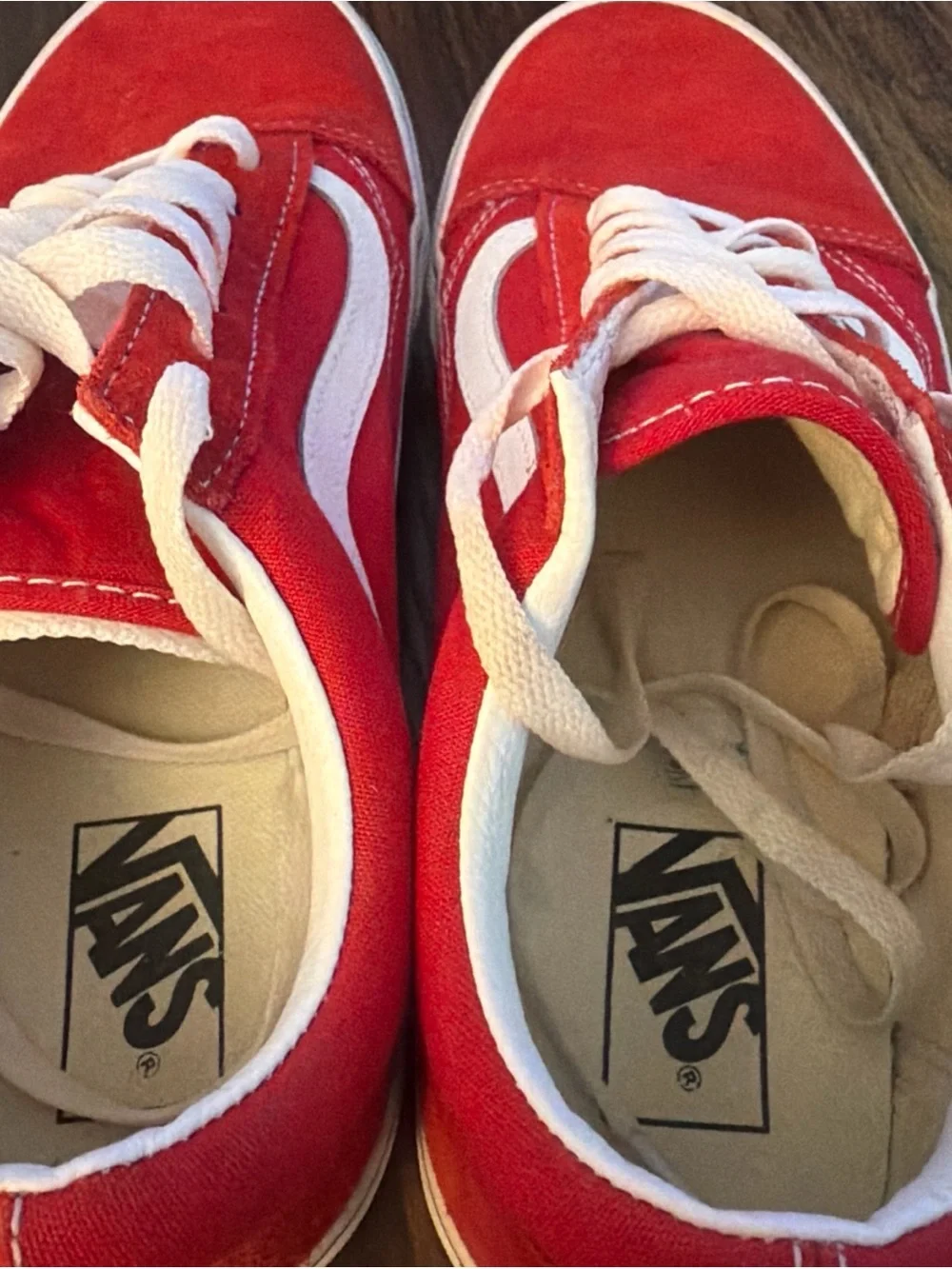 Vans Red and White Low-Top Skate Sneakers